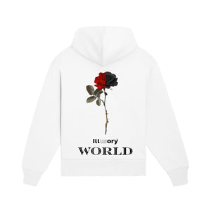 BLACK & RED ROSE HOODIE WHITE